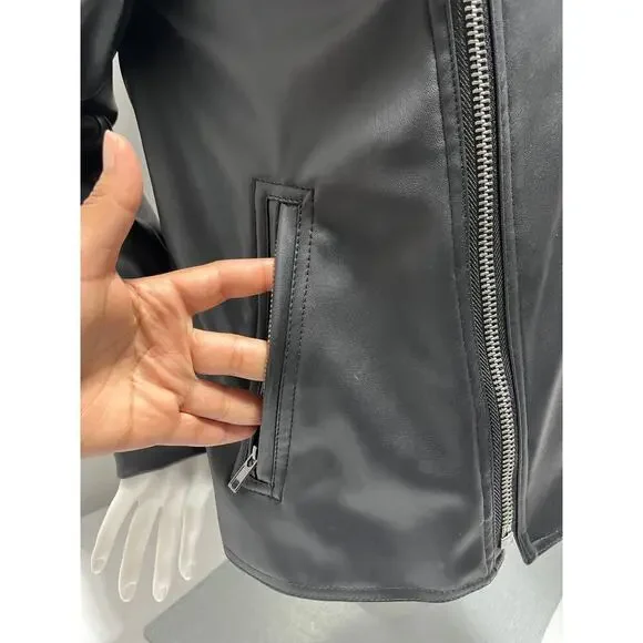 Bar III Faux Leather Moto Jacket Black Petite Small PS NWT - Picture 4 of 16